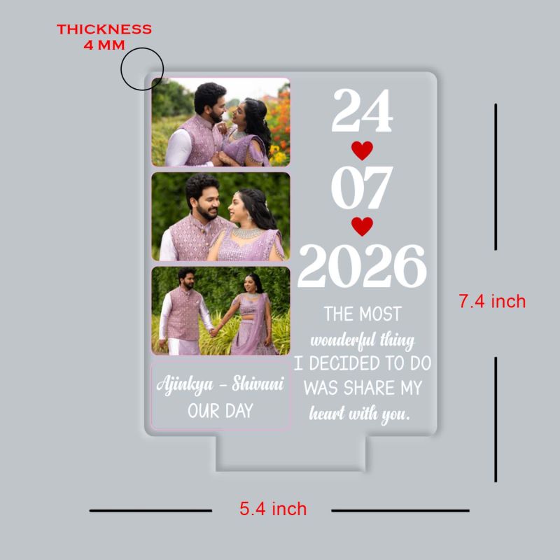 Personalized Couple Photo Lamp Customized with 3 Photos, Names & Special Date Unique Wedding or Engagement Gift for Couples Romantic Warm White Light Home Decor